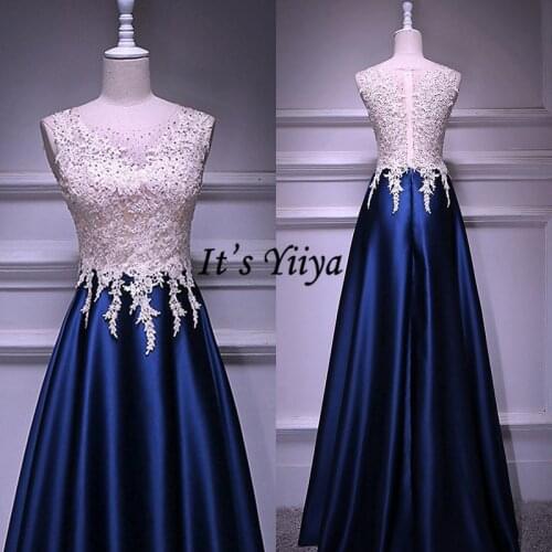 Its Yiiya Navy Blue Evening Dresses Crystal Plus Size Sleeveless Lace Evening Dresses Floor-Length A-Line Night Dress K298