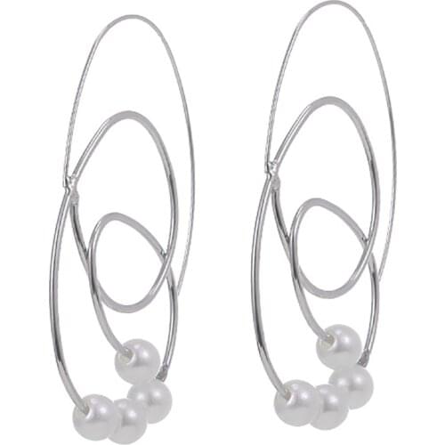 ZHINI Bohemian Natural Freshwater Pearl Earrings for Women Trendy Big Circle Geometric Statement Dangle Earring 2020 brincos