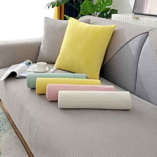Winter Short Plush Sofa Towel Yellow Solid Color Non-Slip Couch Covers for Living Room Soft Smooth Slipcover Recliner Cover