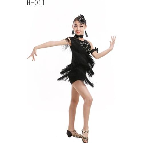 1set/lot children flower tassel latin dress kid fashion performance latin sequin patchwork dress