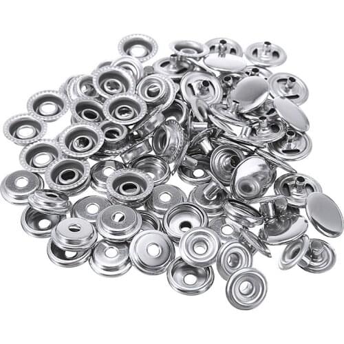100PCS Snap Fastener Press Studs Cap Stainless Steel Stud Button Marine Boat Sewing Tools Buttons Clothing Canvas Jeans Repair