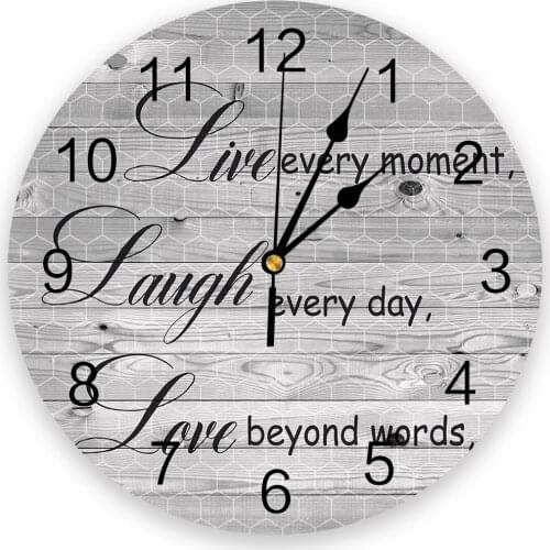 Retro Wood Grain Positive Energy Text 3D Wall Clock Modern Design Living Room Decoration Kitchen Clock Art Wall Watch Home Decor