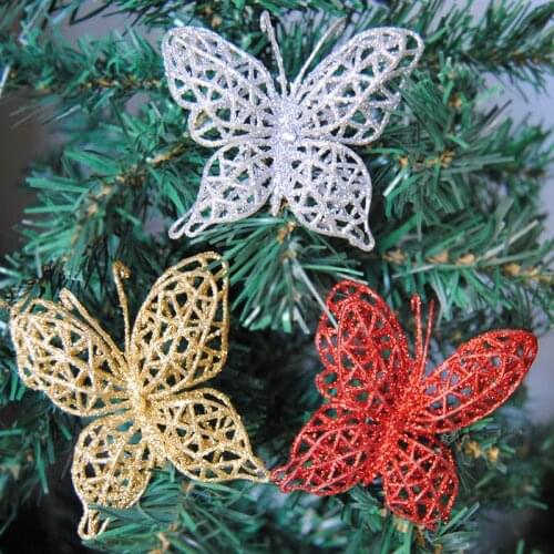 7cm Artificial Butterfly Christmas Tree Ornaments Christmas Wedding Party Decorations for Home Xmas Tree New Year Decor
