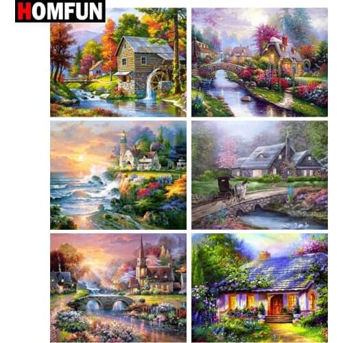 HOMFUN Full Square/Round Drill 5D DIY Diamond Painting "Flower house landscape" 3D Embroidery Cross Stitch 5D Home Decor