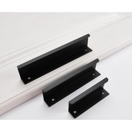 ETUUD 64mm-320mm Aluminium Black Hidden Cabinet Handles Kitchen Cupboard Pulls Drawer Knob Door Furniture Handle Hardware