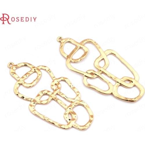 B098)6 pieces 42*21mm 24K Gold Color Brass Geometry Charms Pendants High Quality Diy Jewelry Findings Accessories wholesale