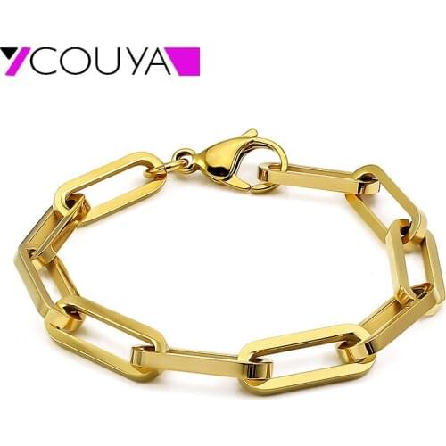 Gold Color Bracelets Chain 20mm Long Oval Link Bracelets Chains for Men Women Shiny 316L Stainless Steel Gold Chain Jewelry