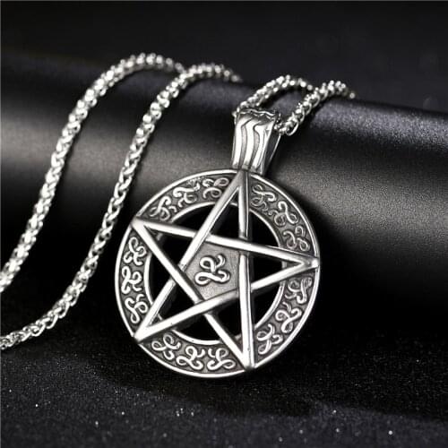 Stainless Steel Celtic Wicca Pentagram Star Amulet Hexagram Pendant Necklace Lucky Talisman Ethnic Jewelry
