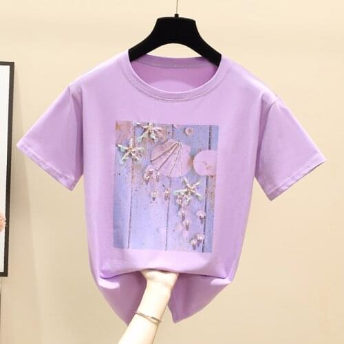 Gkfnmt 2021 Pink T Shirts Female Soft Cotton Casual Women Tops Shirts Summer T-Shirt Short Sleeve Girls Tshirt Purple Plus Size