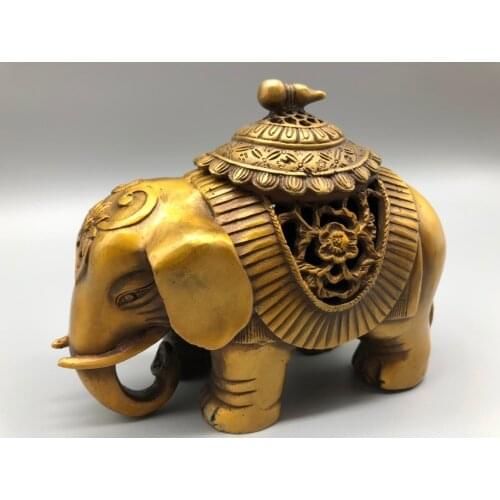Chinese Collect Brass Sculpture Animals Elephant Incense Burner Metal Crafts Home Decoration