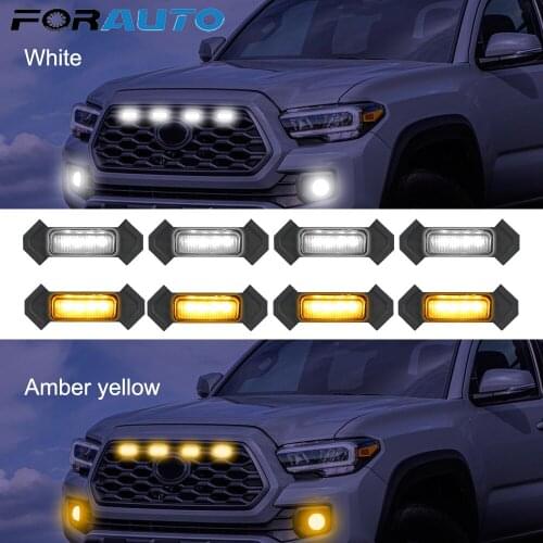 FORAUTO 4pc Set Smoked Lens Amber white Front Grille Lighting Kit For 2016-up Toyota Tacoma w/TRD Pro Grill ONLY, Includes