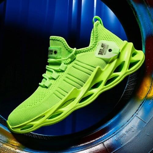 Bounced Men Running Shoes Blade Comfortable Male Sneakers Green Light Sport Walking Shoes Summer Breathable Footwear Men Fashion
