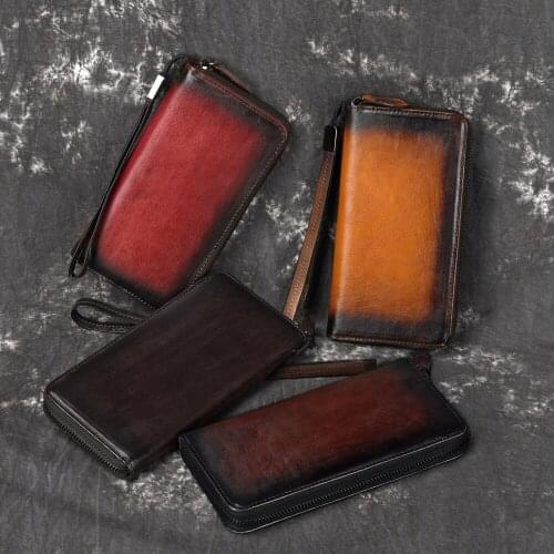 Hot vegetable tanned leathe European and American style women wallet casual zipper purse high quality wallets clutch bag