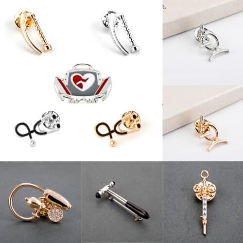 Metal Medical Instruments Pins Doctor Nurse Stethoscope Syringe Microscope Laryngoscope Defibrillator Brooches Button Collar Pin