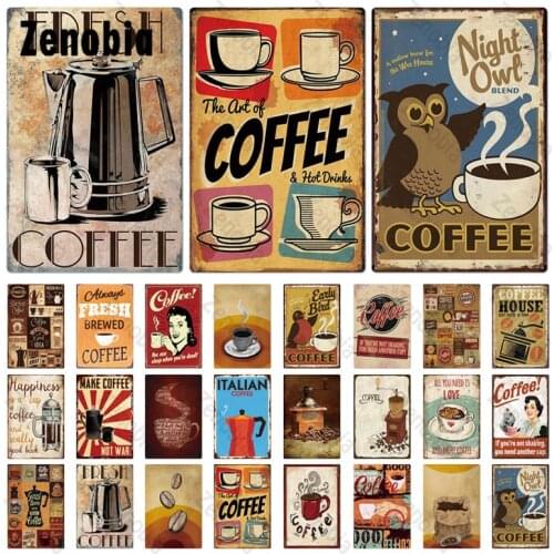 Fresh Coffee Metal Sign Metal Poster Plate Tin Sign Retro Wall Art Decorative Plaque for Cafe Kitchen Coffee Bar Decoration