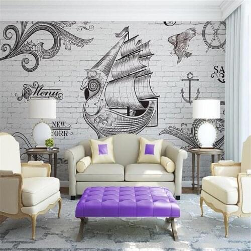 Milofi custom 3D non-woven wallpaper decorative painting nautical retro brick wall background wall large wallpaper mural