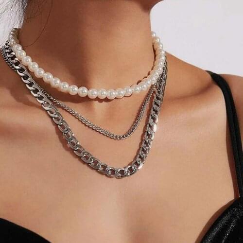 Fashion Necklace Multilayer Faux Pearl Exaggerated Chain Necklace Clavicle Necklace Jewelry Accessory Gifts collares para mujer