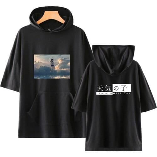 Men HipHop Hooded T Shirt Japanese Harajuku Cartoon Son of the weatherT-Shirt Streetwear Summer Tops Tees Cotton Tshirt HipHop