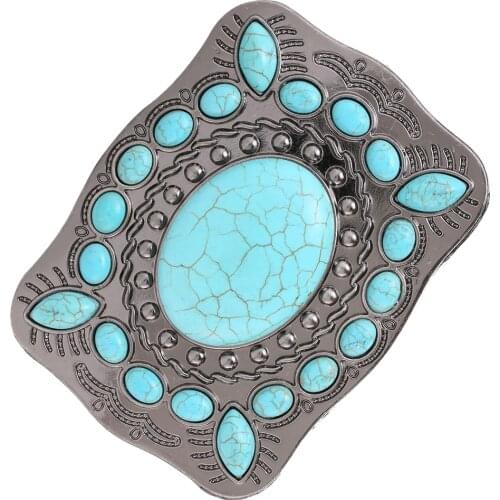 Mens Womens American Western Style Turquoise Stone Belt Buckle Cowgirl Cowboy Belt Buckle Blue Belt Accessories