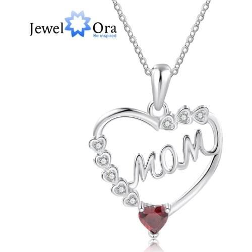 JewelOra Personalized Heart Pendent Necklace with Zirconia Custom Birthstone Mother Necklace Women Jewelry Gifts for Mom
