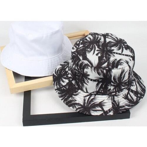 2019 Cotton Coconut tree print Both sides Bucket Hat Fisherman Hat outdoor travel hat Sun Cap Hats for Men and Women 27