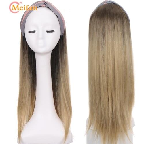 MEIFAN Long Straight/Curly Lolita U-Part Half Head Wig with Hairband Seamless Invisible Natural Synthetic Clip on Hair Extension
