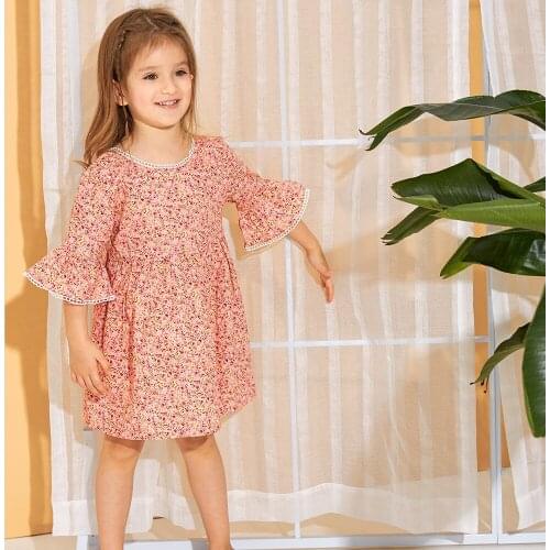 Girls Dress 2021 Girls Clothes Summer Style Floral Dress Heart Pattern Short Sleeve Kids Dresses Bowknot Children Outwear