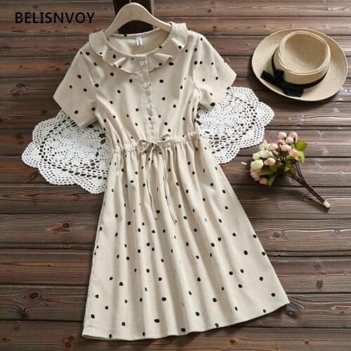 Spring Summer 2021 Dress Kawaii Dress Ruffled Polka Dot Printed Female Elbise Corduroy Elegant Short Sleeve Sweet Dress