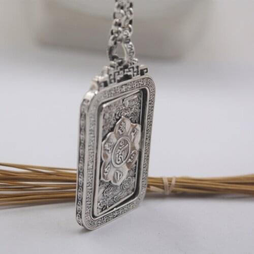 Sterling S925 Silver Pendant For Women Men Sutra Six Rectangle Pendant Retro