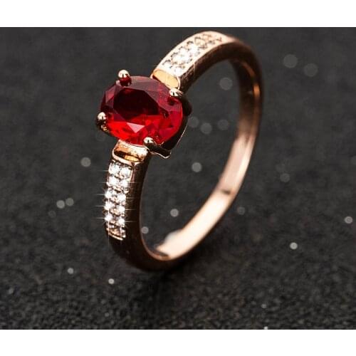 Romantic Rose Gold Oval Shape Red Stone Wedding Engagement Rings Copper Rings For Women Band Special Anniversary Gifts Jewelry