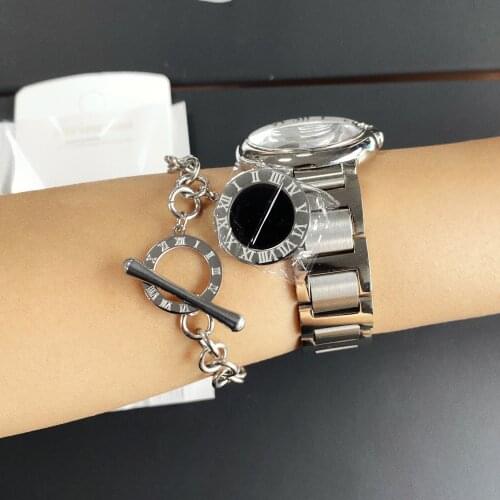 Luxury Famous Brand Jewelry Rose Gold Stainless Steel Roman numerals Chunky Bracelets & Bangles Female Charm Bracelet For Women