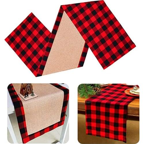 Christmas Red Black Plaid Double-layer Cotton Linen Table Runner Tablecloth Euro-style Home Christmas Decoration Placemat