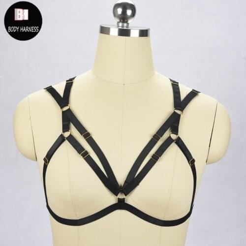Sexy lingerie Harajuku Gothic BODY HARNESS WOMEN CAGE BRA fetish wear BLACK HARNESS BRA Handmade bondage BODY CAGE HARNESS