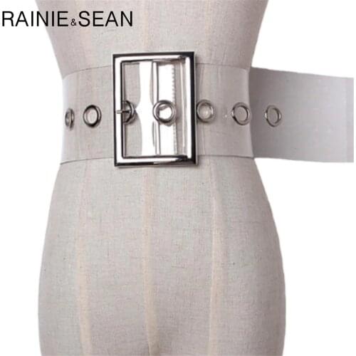 RAINIE SEAN Wide Ladies Belt Pin Buckle Belt for Women Cummerbund PVC Transparent Female 2021 Fashion Brand New Belt Clear