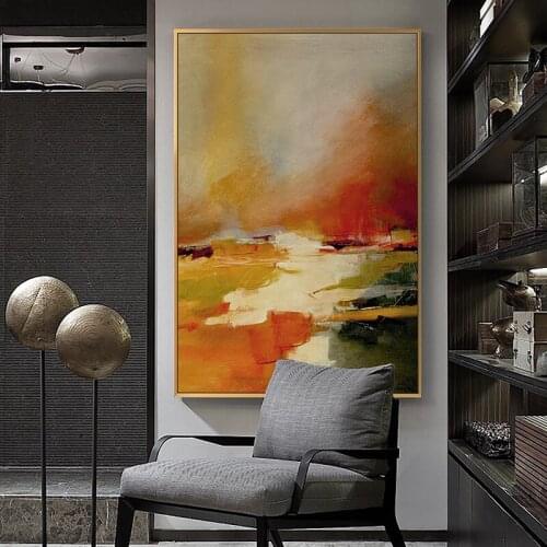 Modern Entrance Abstract Sunrise Landscape Painting Hallway Corridor Hanging Painting Restaurant Oil Painting Simple Vertical Wa