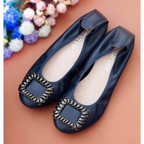 AUCVEE Special Offer Genuine Leather Women Ballet Flat Shoes With Womens Slip-On Soft Metal Decoration Boat Shoes Women Flats