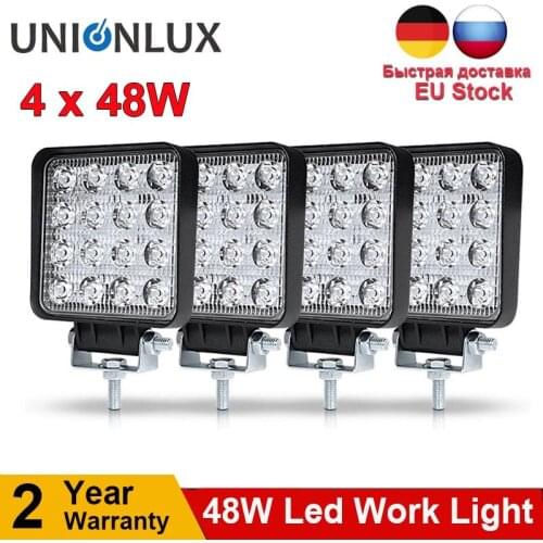 4x48W LED Work Light Bar Mini LED Light Bar Led Square Headlight 12V 24V For Truck Offroad 4X4 SUV Tractor Boat Excavator ATV