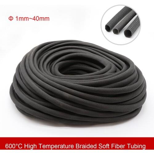1/2/3/5/10M Diameter 1mm - 50mm White Braided Soft Fiber Tubing Insulation Cable Sleeving Fiberglass Tube 600C High Temperature