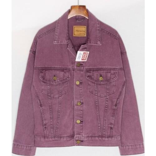 Spring Harajuku Plus size Washed Purple Denim jacket Womens Vintage Motorcycle jacket Chaquetas para mujer Casual Jeans jackets