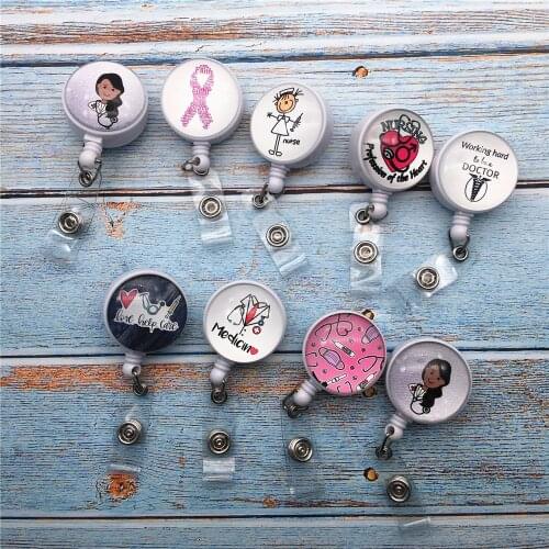 Retractable Plastic Badge Reel Holder Student Nurse Exhibition Enfermera Girls Name Card Chest Card Key Ring Chain Clips