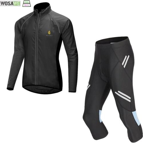WOSAWE Pro Cycling Jersey Set Windproof Waterproof MTB Long Sleeve Clothing Mountain Bike Jacket Bicycle Gel Pads Pants Men