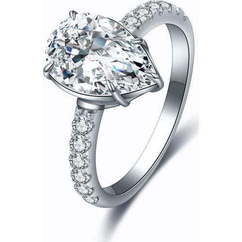 Zhanhao 2.0ct 925 Sterling Silver Simulated Diamond Pear Shape Ring For Men Ladies Sparkling Fashion Bridal Rings