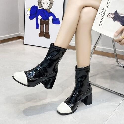 Women 2021 New Sweet Fashion 7cm Knee High Heels Square Toe Solid Black Beige Ladies Spring Autumn Boots Shoes