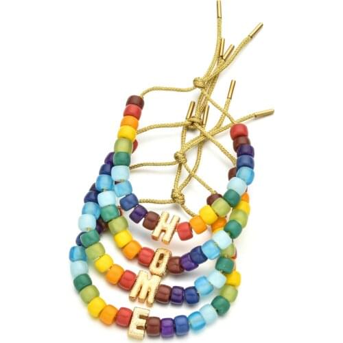 ZMZY Fashion Simple Beads Adjustable Rope Name Bracelet Copper Letter Women Jewelry Gift Initial Bracelet Femme Pulseras