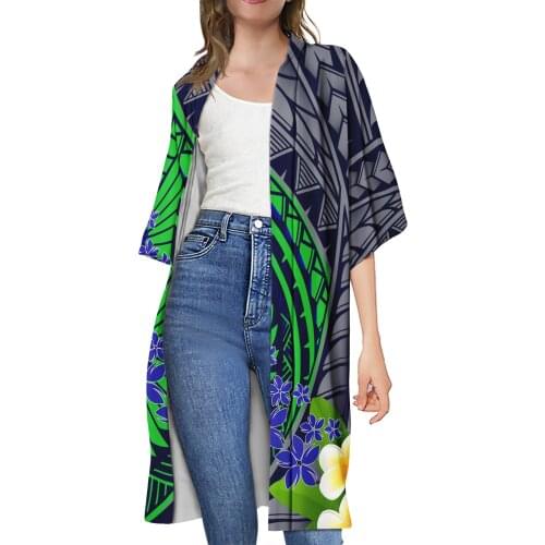 Custom pattern womens cardigan and kimono jacket Polynesian traditional tribal style ladies casual robe plus size top coat