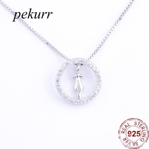 Pekurr 925 Sterling Silver Simple CZ Round Circle Hoop Necklaces For Women Pendants Small Clock Chain Fine Jewelry Box Chains