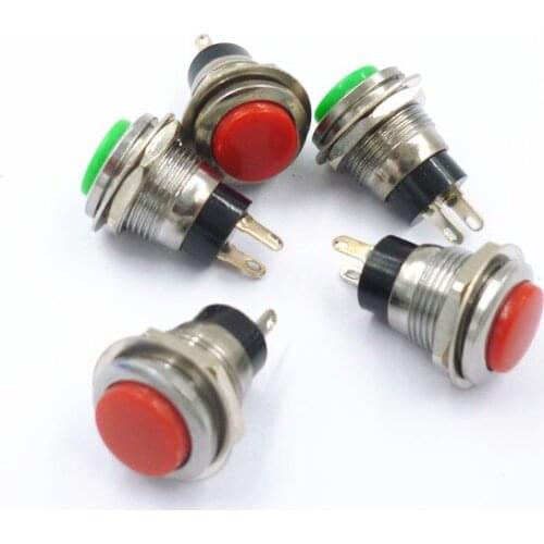 10PCS No Lock Switch 12MM Red and Green Color Reset Switch/Push Button Switch Without Lock Mini Small Round Button DS-318