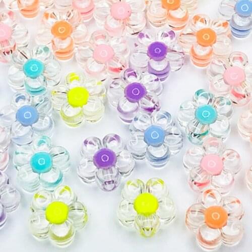 100 Pcs/Bag Flower Shape Beads Daisy Acrylic Candy Color Epoxy Mixed Color DIY Jewelry Accessories Beaded Materials Wholesale