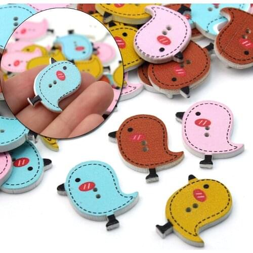 100 Cute 2 Holes Wooden Vivid Colourful Bird Buttons for Crafting & Sewing 7NK147