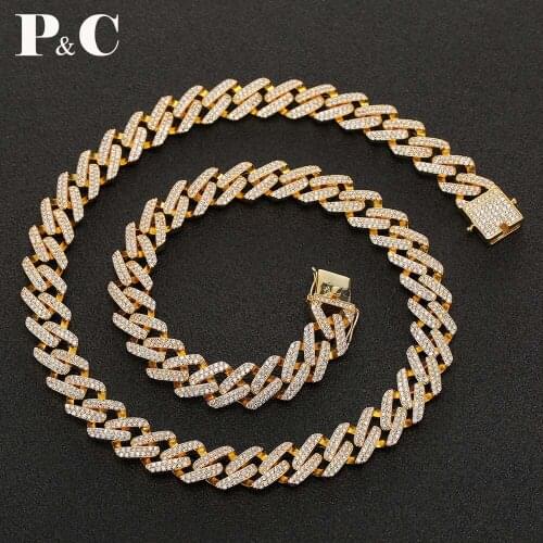 14mm cuban chains Necklace Iced out Copper with Cubic Zirconia for Mens Rapper Chain Bracelet And Necklace